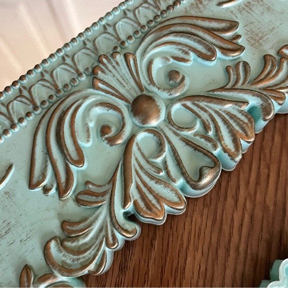 Set Of 3 Tiffany Blue And Gold Hanging Mirrors - Picture 4 of 5